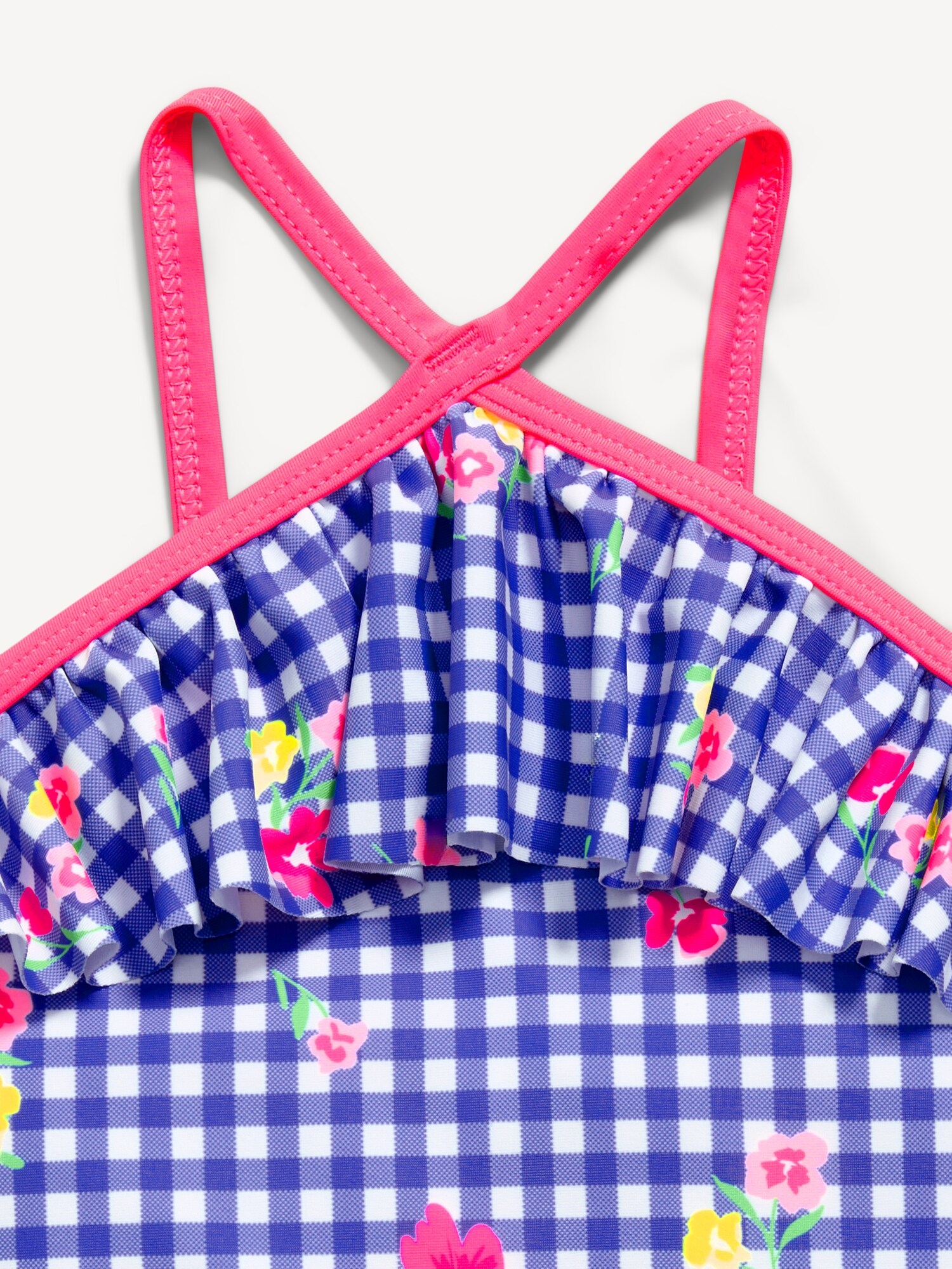 Купальник для детей, оборки — Old Navy, цвет: Синий в мелкую клетку — фото 3