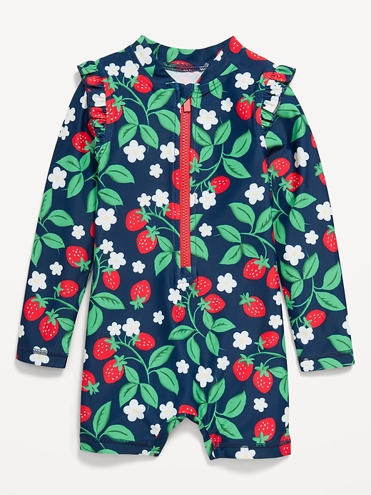 Image number 1 showing, Printed Zip-Front Rashguard Romper Swimsuit for Toddler & Baby