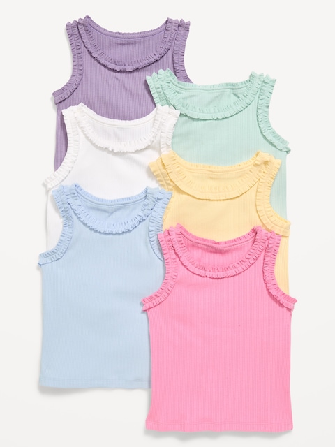Fitted Ruffled Halter Tank Tops 6-Pack for Toddler Girls