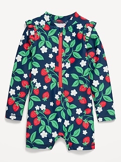 Printed Zip-Front Rashguard Romper Swimsuit for Toddler & Baby