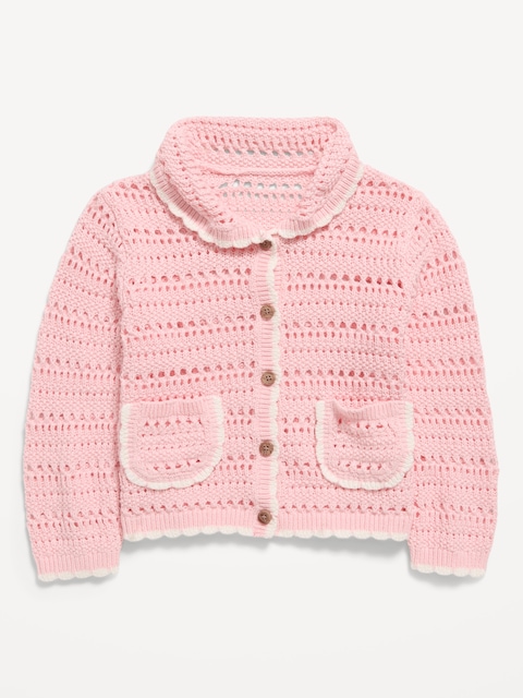 Long-Sleeve Scalloped Trim Cardigan Sweater for Toddler Girls