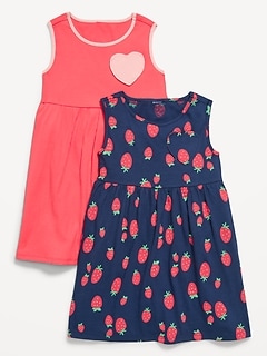 Sleeveless Heart-Pocket Dress 2-Pack for Toddler Girls