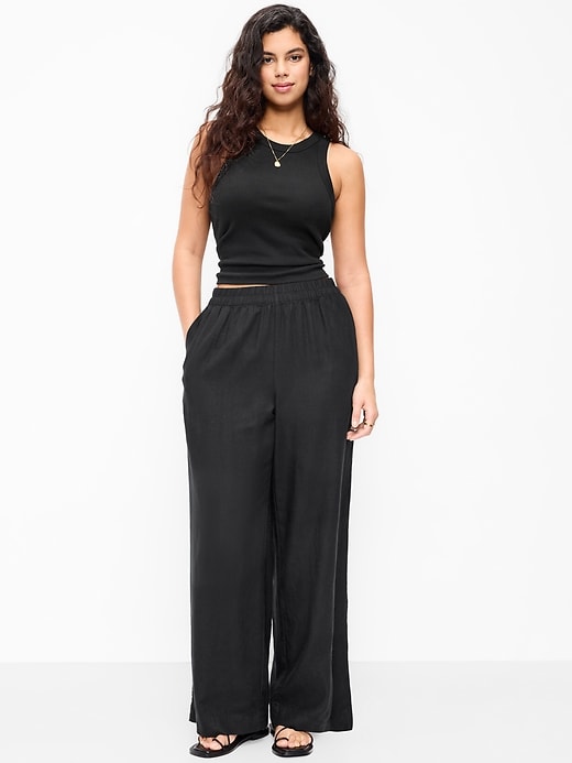 Image number 5 showing, High-Waisted Linen-Blend Wide-Leg Pants