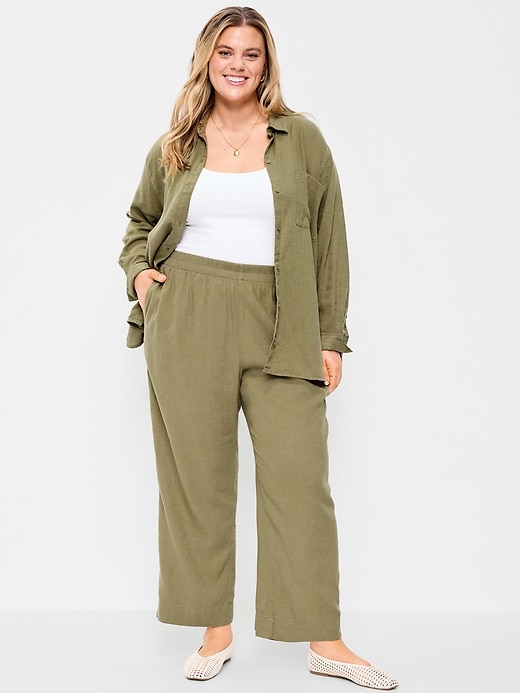 Image number 5 showing, High-Waisted Linen-Blend Straight Pants