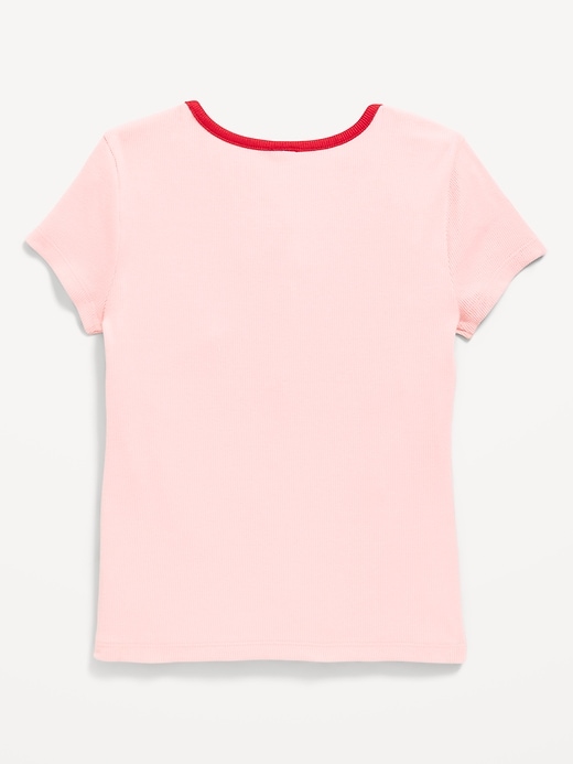 Image number 3 showing, Fitted Short-Sleeve Ribbed Bow Top for Girls