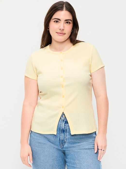 Image number 5 showing, Short-Sleeve Ribbed Button-Down Top