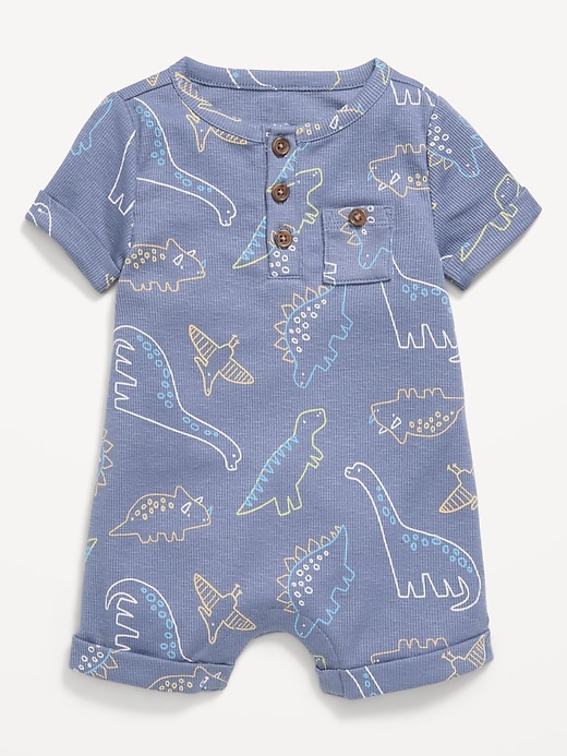 Image number 1 showing, Printed Ribbed Henley Pocket One-Piece Romper for Baby
