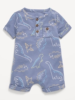 Printed Ribbed Henley Pocket One-Piece Romper for Baby