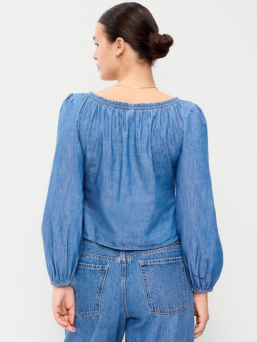 Image number 5 showing, Long-Sleeve Button-Down Jean Top