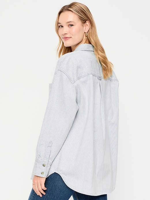 Image number 6 showing, Oversized Boyfriend Button-Down Jean Shirt