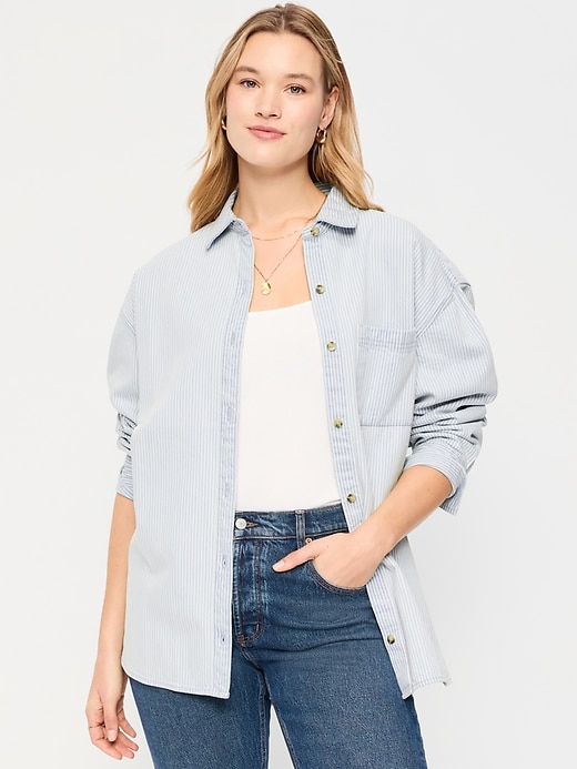 Image number 5 showing, Oversized Boyfriend Button-Down Jean Shirt
