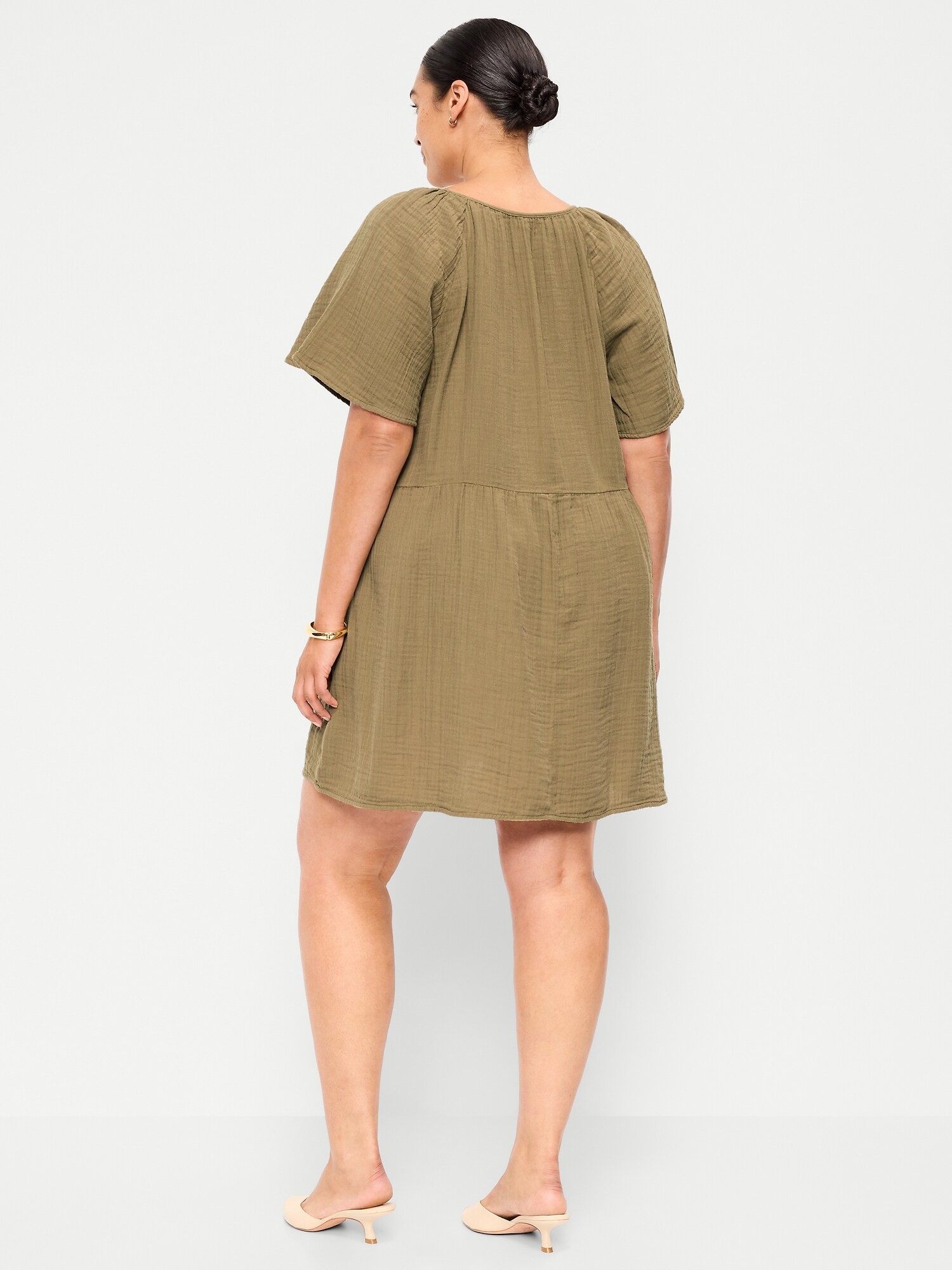 Crinkle Gauze Flutter-Sleeve Mini Swing Dress