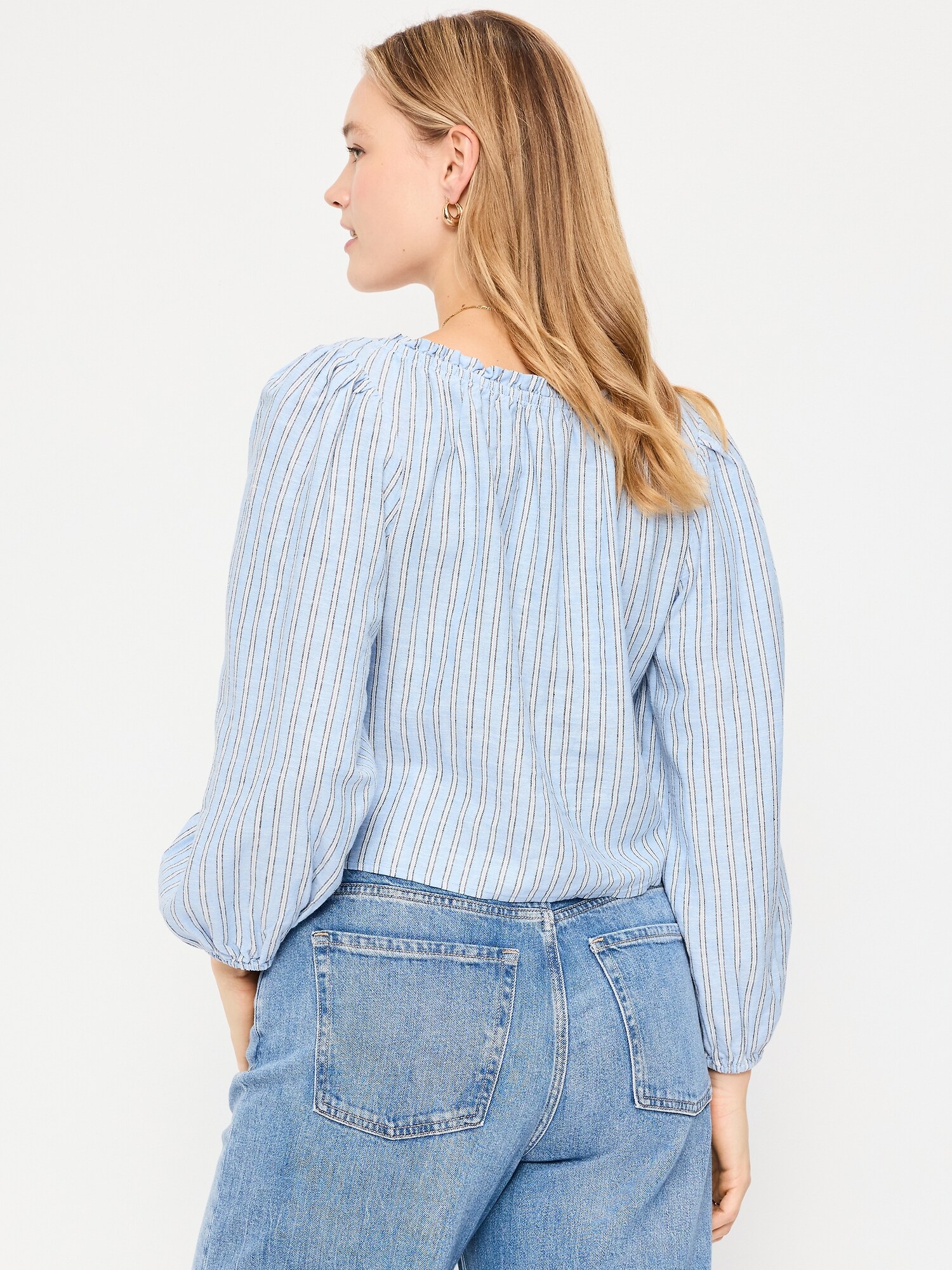 Женский топ Old Navy Long-Sleeve Button-Down Top, цвет: Синий полосатый — фото 6