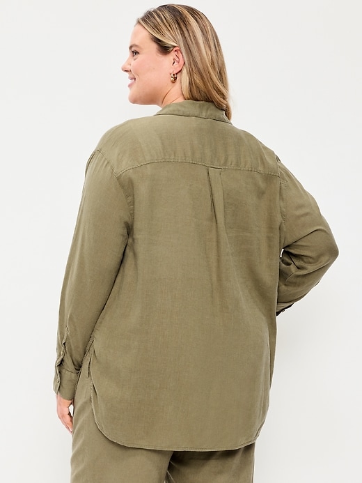 Image number 7 showing, Linen-Blend Loose Button-Down Shirt