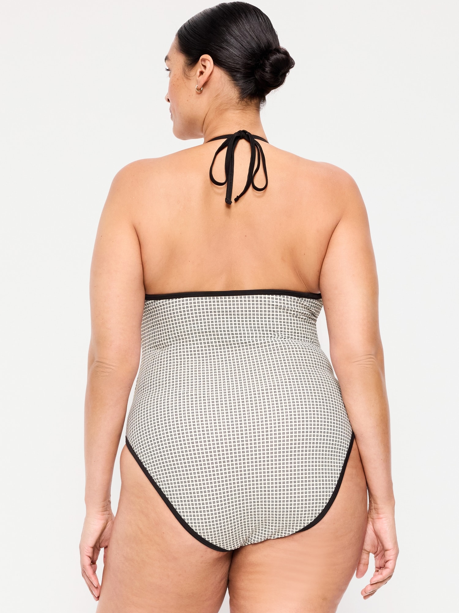 Pique V-Neck Halter Swimsuit