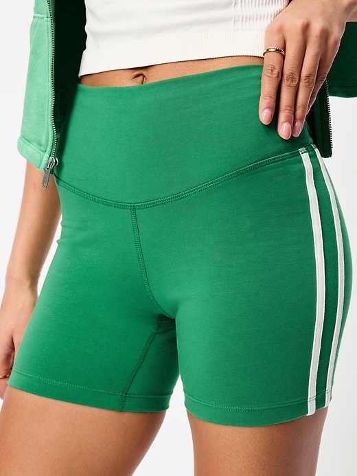 Image number 3 showing, High-Waisted PowerChill Side-Stripe Biker Shorts -- 5-inch inseam