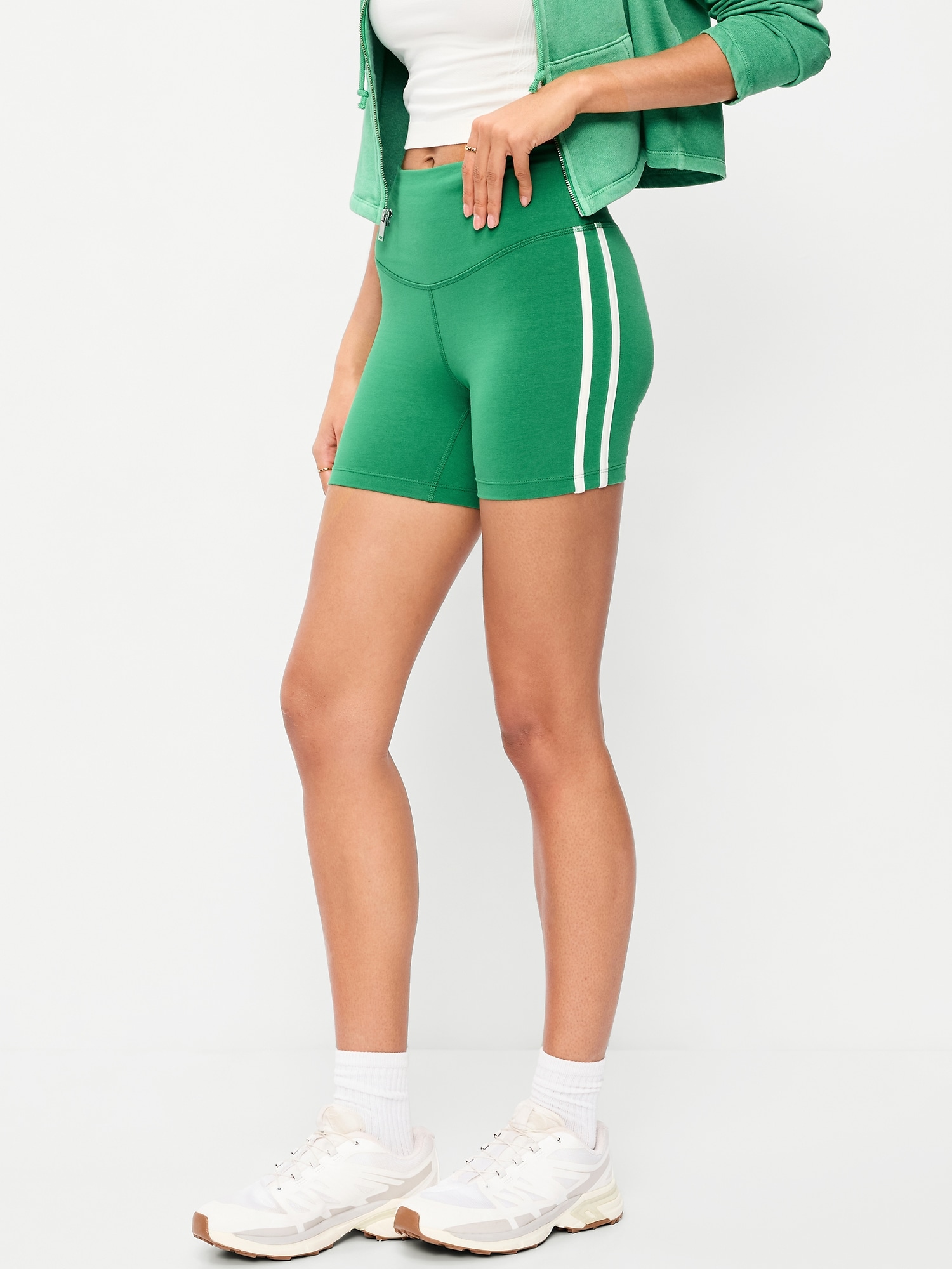 High-Waisted PowerChill Side-Stripe Biker Shorts - 5-inch inseam