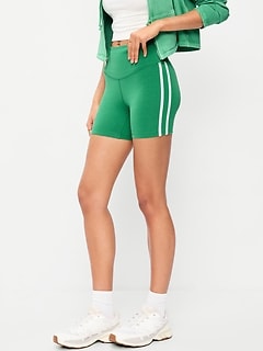 High-Waisted PowerChill Side-Stripe Biker Shorts -- 5-inch inseam