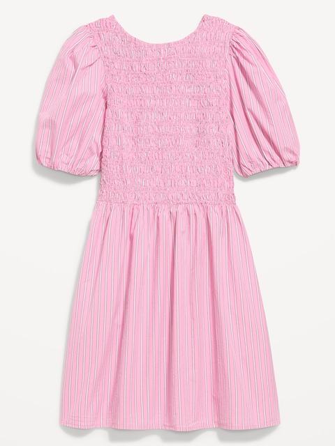 Smocked Puff-Sleeve Flare Mini Dress