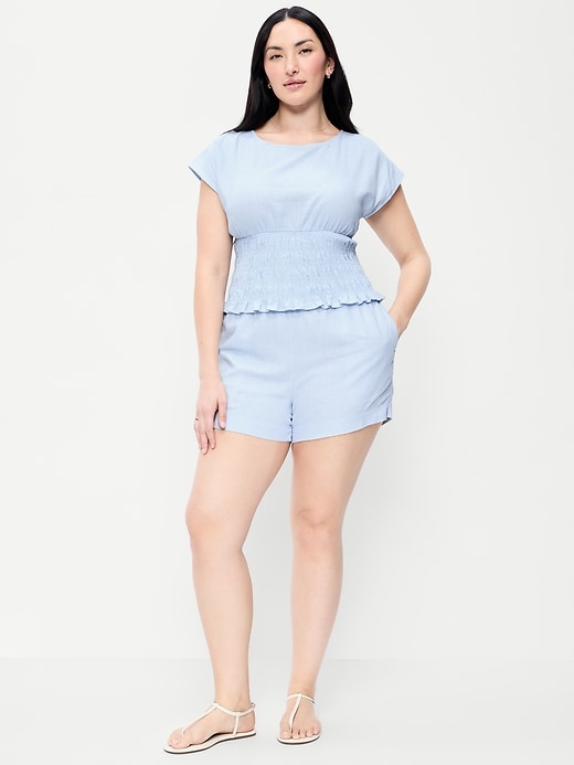 Image number 5 showing, High-Waisted Beach Linen Pull-On Shorts