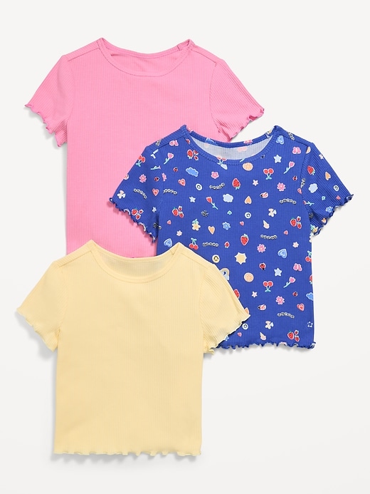 Image number 1 showing, Short-Sleeve Lettuce-Edge T-Shirt 3-Pack for Toddler Girls