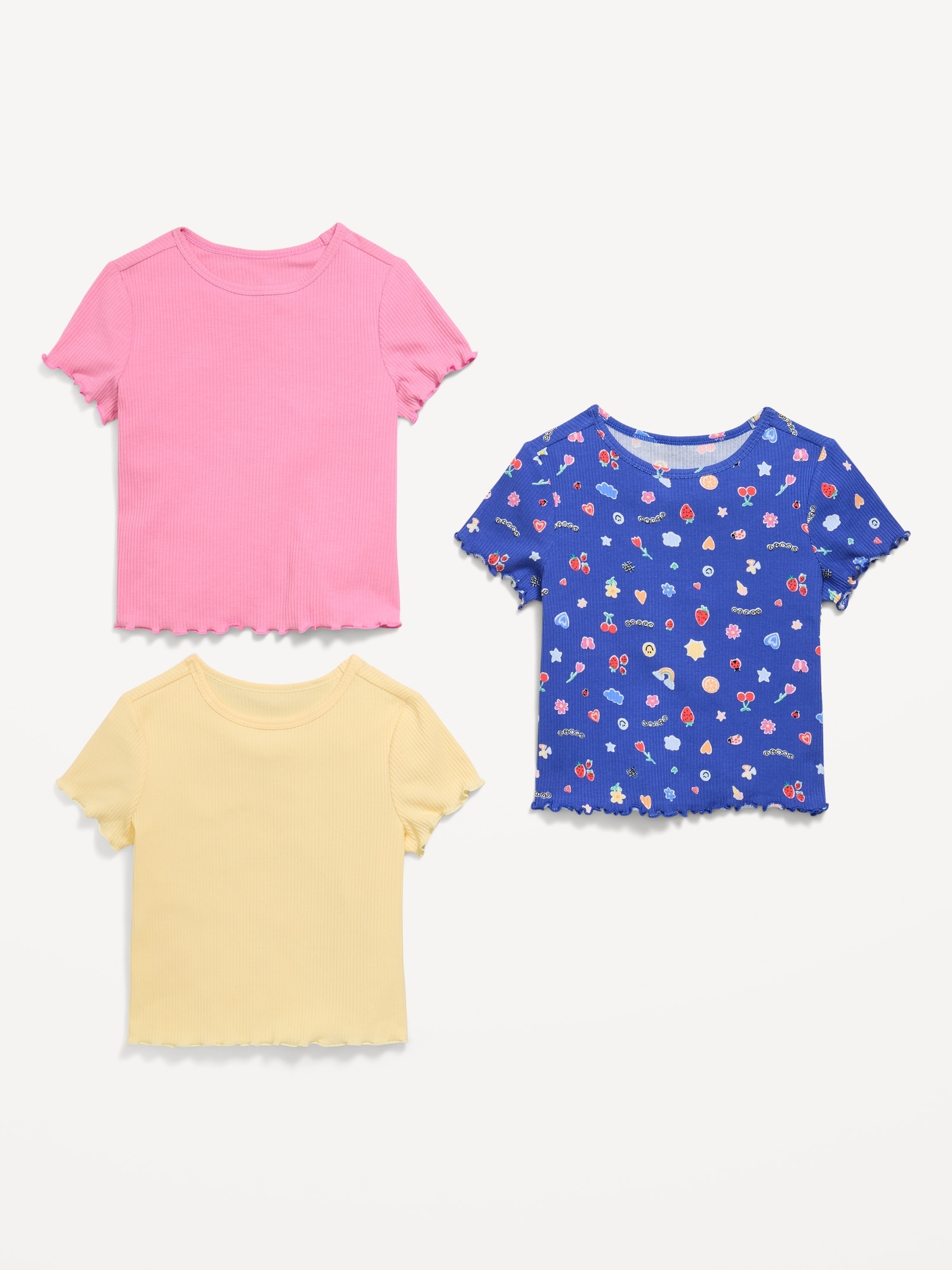 Short-Sleeve Lettuce-Edge T-Shirt 3-Pack for Toddler Girls