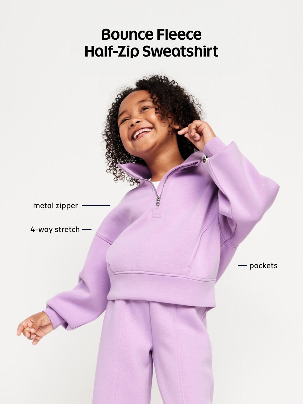 Толстовка Old Navy Bounce Fleece Half-Zip Pullover Sweatshirt для девочек, цвет: Угольный — фото 5