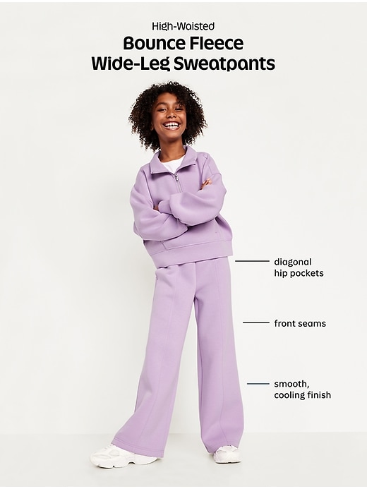 Image number 4 showing, High-Waisted Bounce Fleece Wide-Leg Sweatpants for Girls
