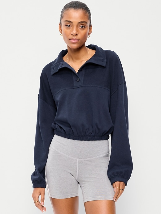 Image number 1 showing, Button-Up Funnel-Neck Sweatshirt