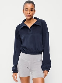 Button-Up Funnel-Neck Sweatshirt