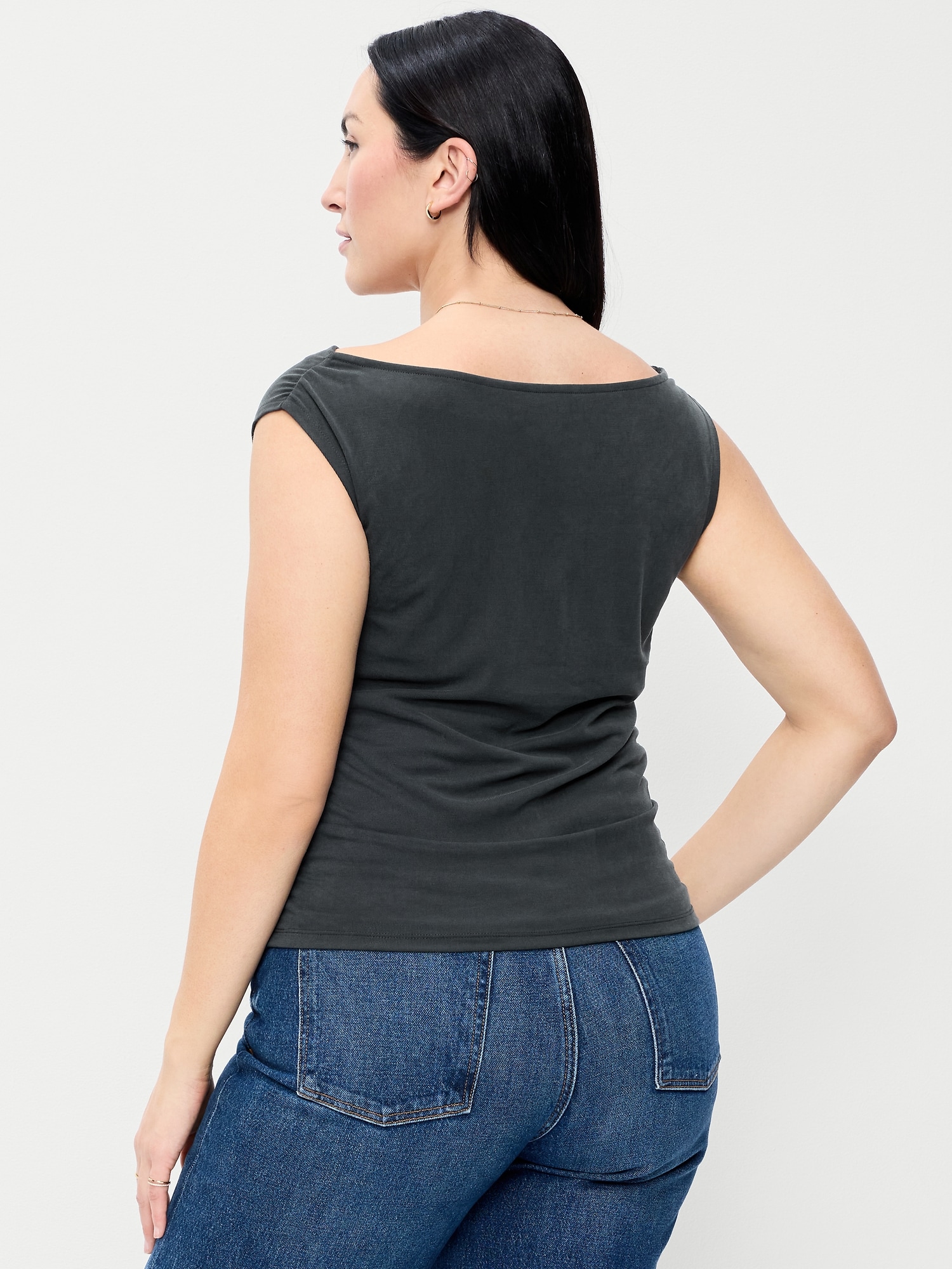 Slit-Neck Ruched Top