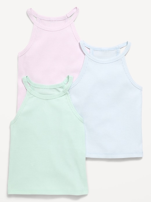 Image number 1 showing, Fitted Halter Tank Tops 3-Pack for Toddler Girls