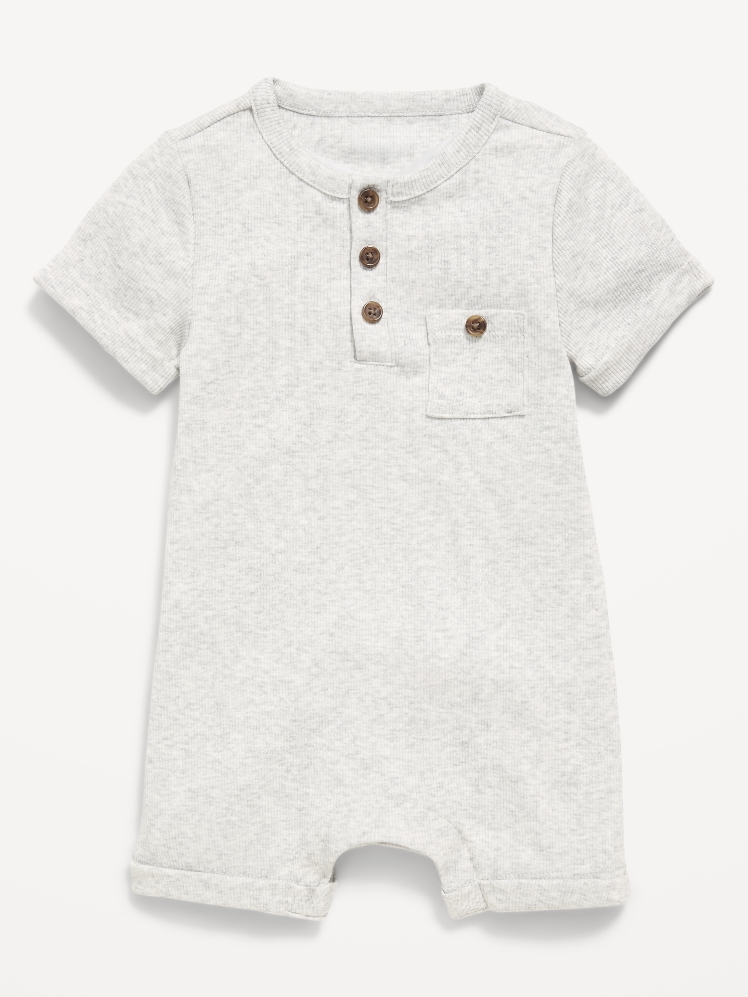Short-Sleeve Ribbed Henley One-Piece Romper for Baby