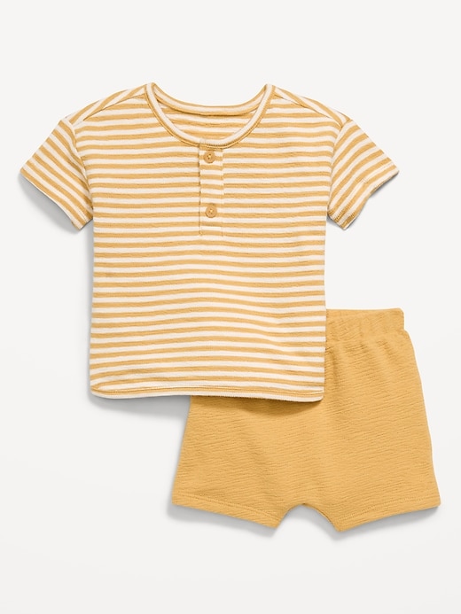 Image number 1 showing, Jacquard-Knit Henley Shirt and Shorts Set for Baby