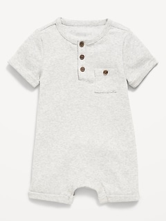 Short-Sleeve Ribbed Henley One-Piece Romper for Baby