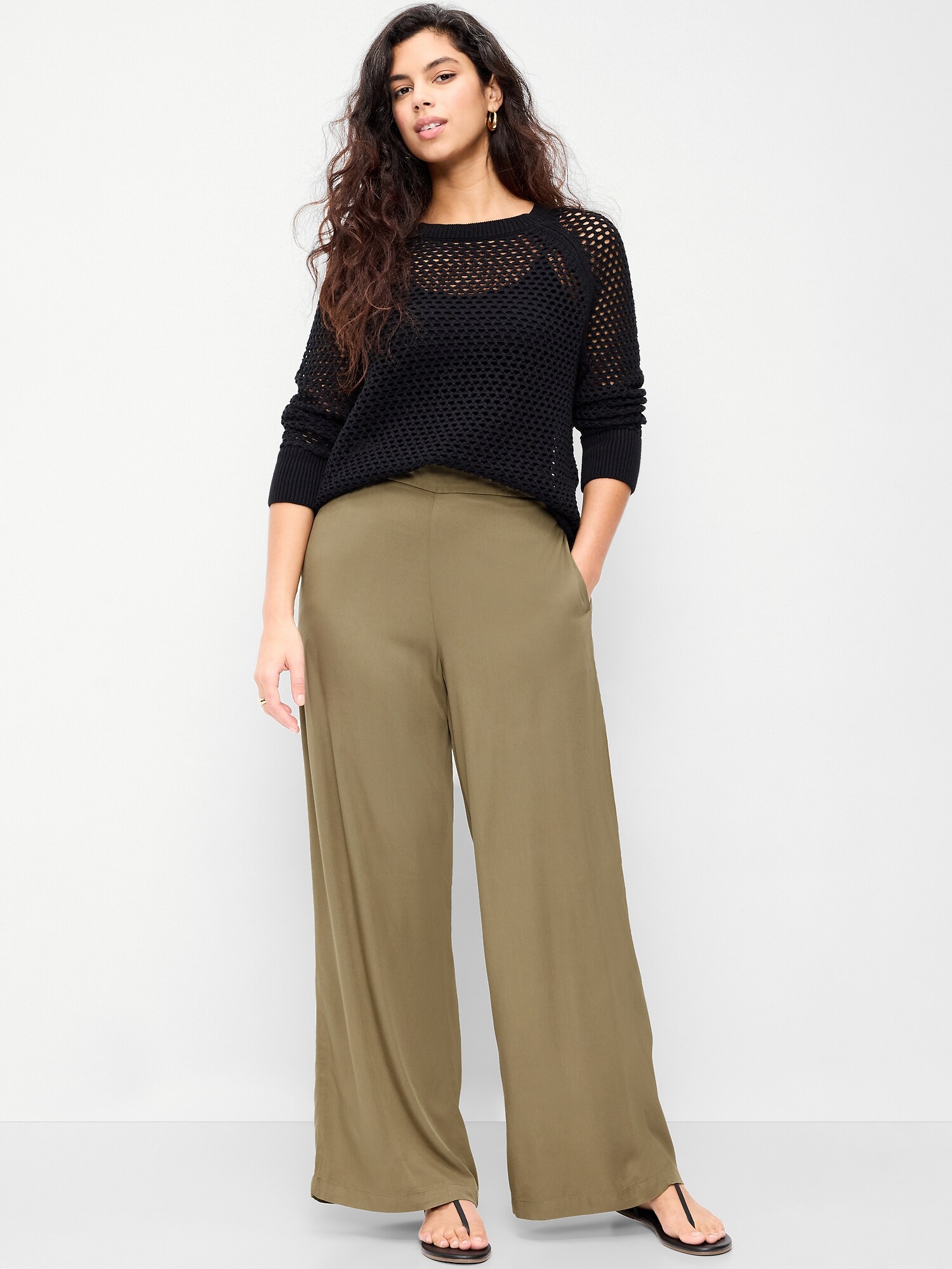 Женские брюки Old Navy High-Waisted Playa Wide-Leg, цвет: Kombu — фото 5