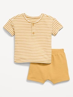 Jacquard-Knit Henley Shirt and Shorts Set for Baby