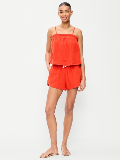 High-Waisted Crinkle Gauze Shorts