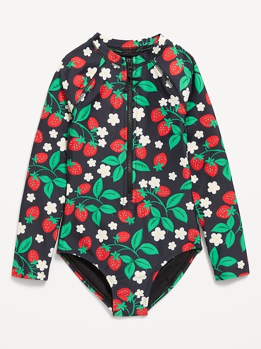 Image number 1 showing, Long-Sleeve Rashguard Swim One-Piece for Girls