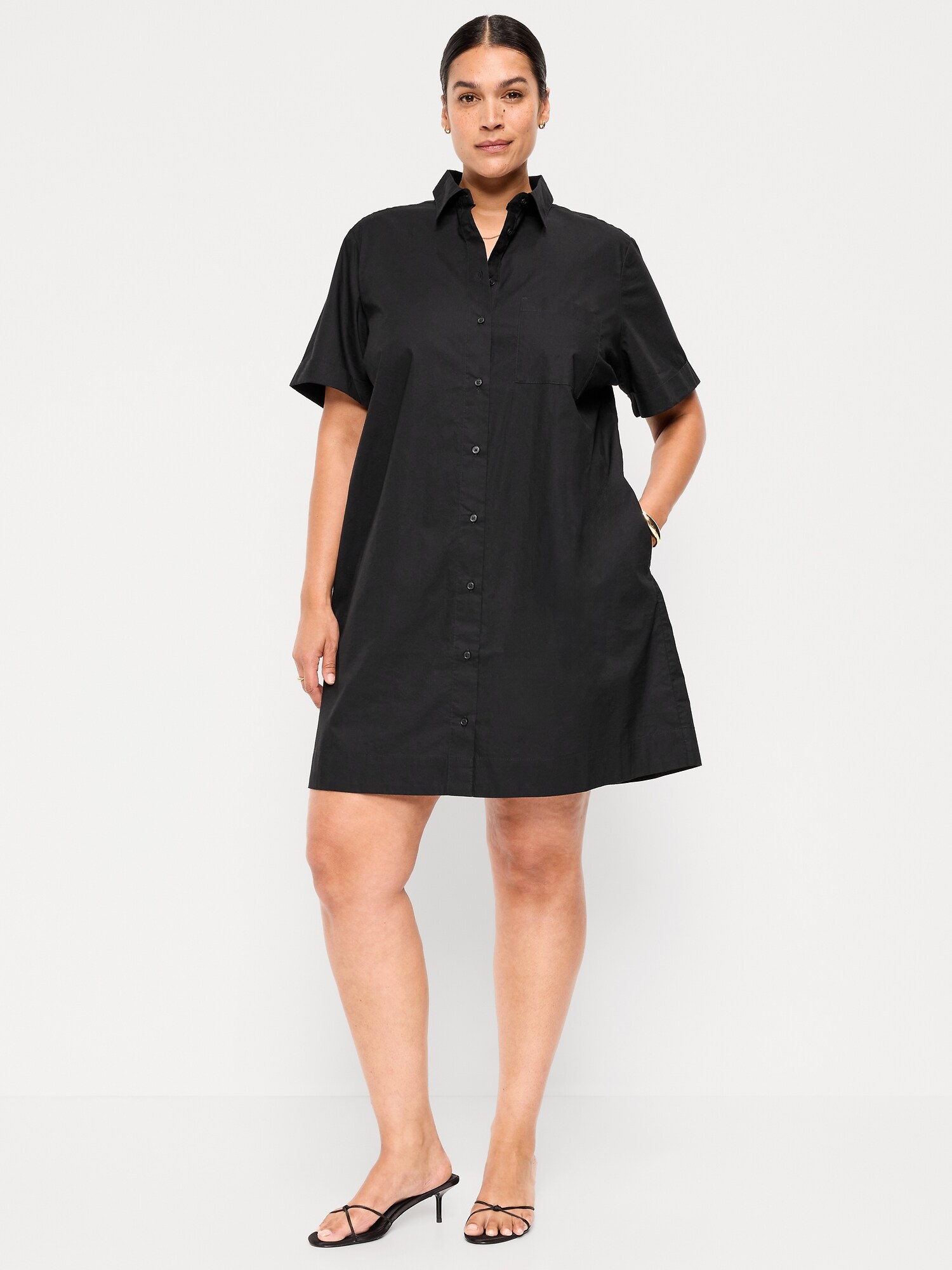 Женское платье Old Navy Button-Down Mini Shirt Dress, цвет: Чёрный — фото 6