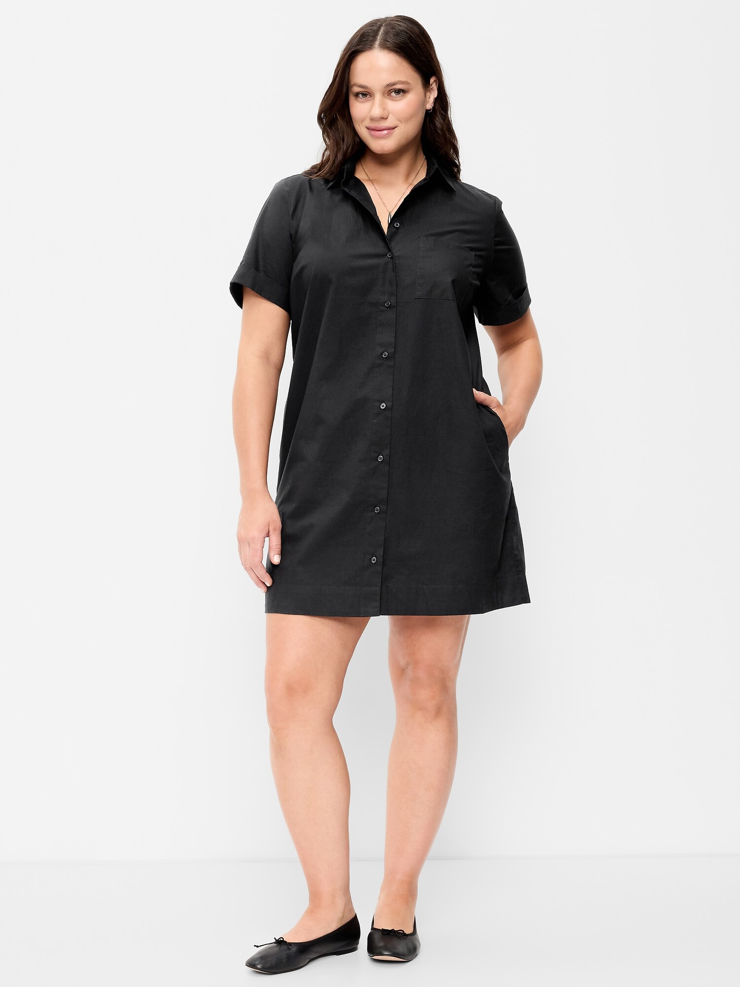 Женское платье Old Navy Button-Down Mini Shirt Dress, цвет: Чёрный — фото 5