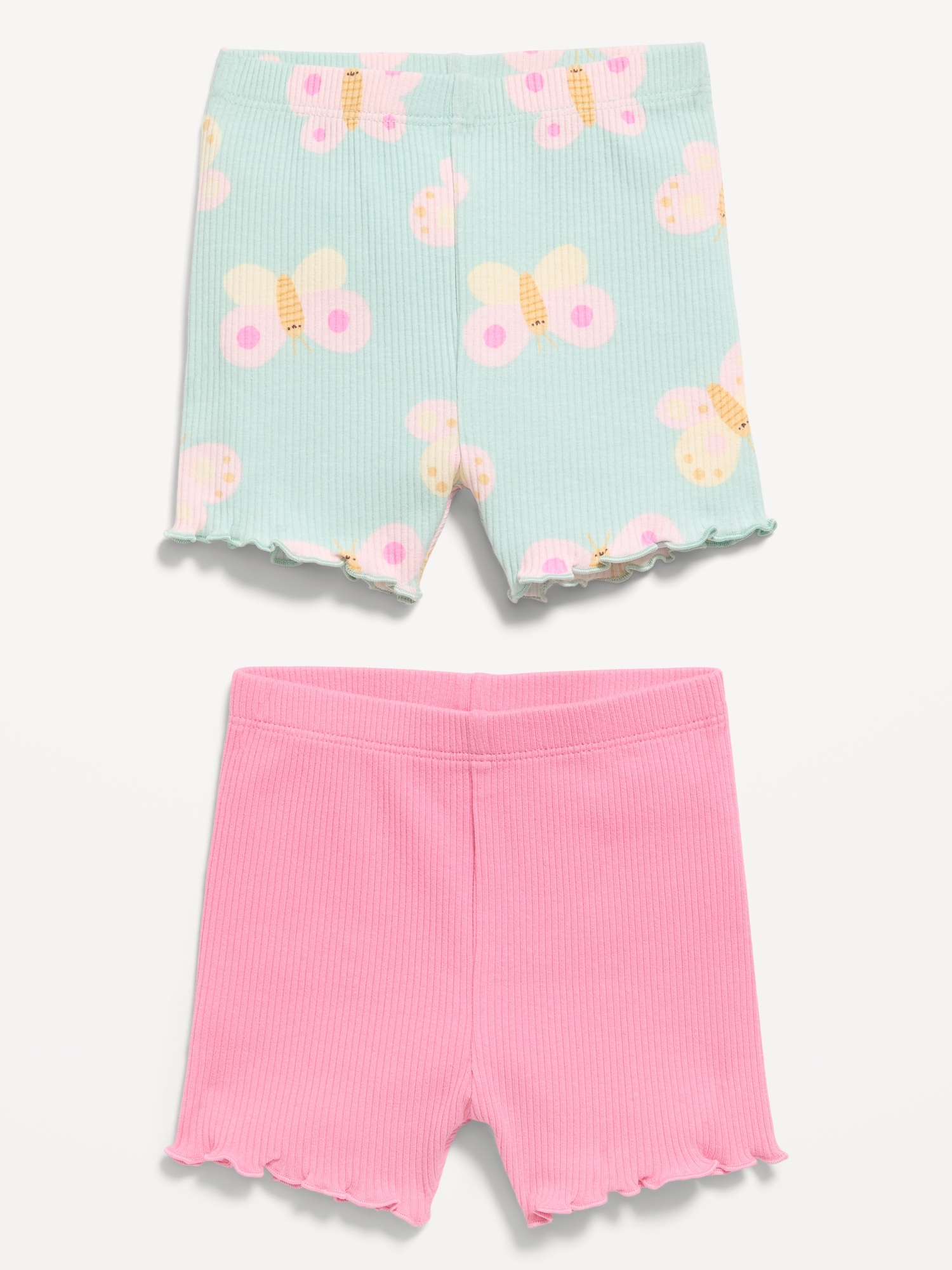 Ribbed Lettuce-Edge Biker Shorts 2-Pack for Baby