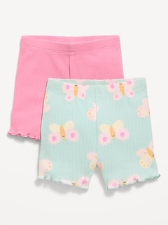 Ribbed Lettuce-Edge Biker Shorts 2-Pack for Baby