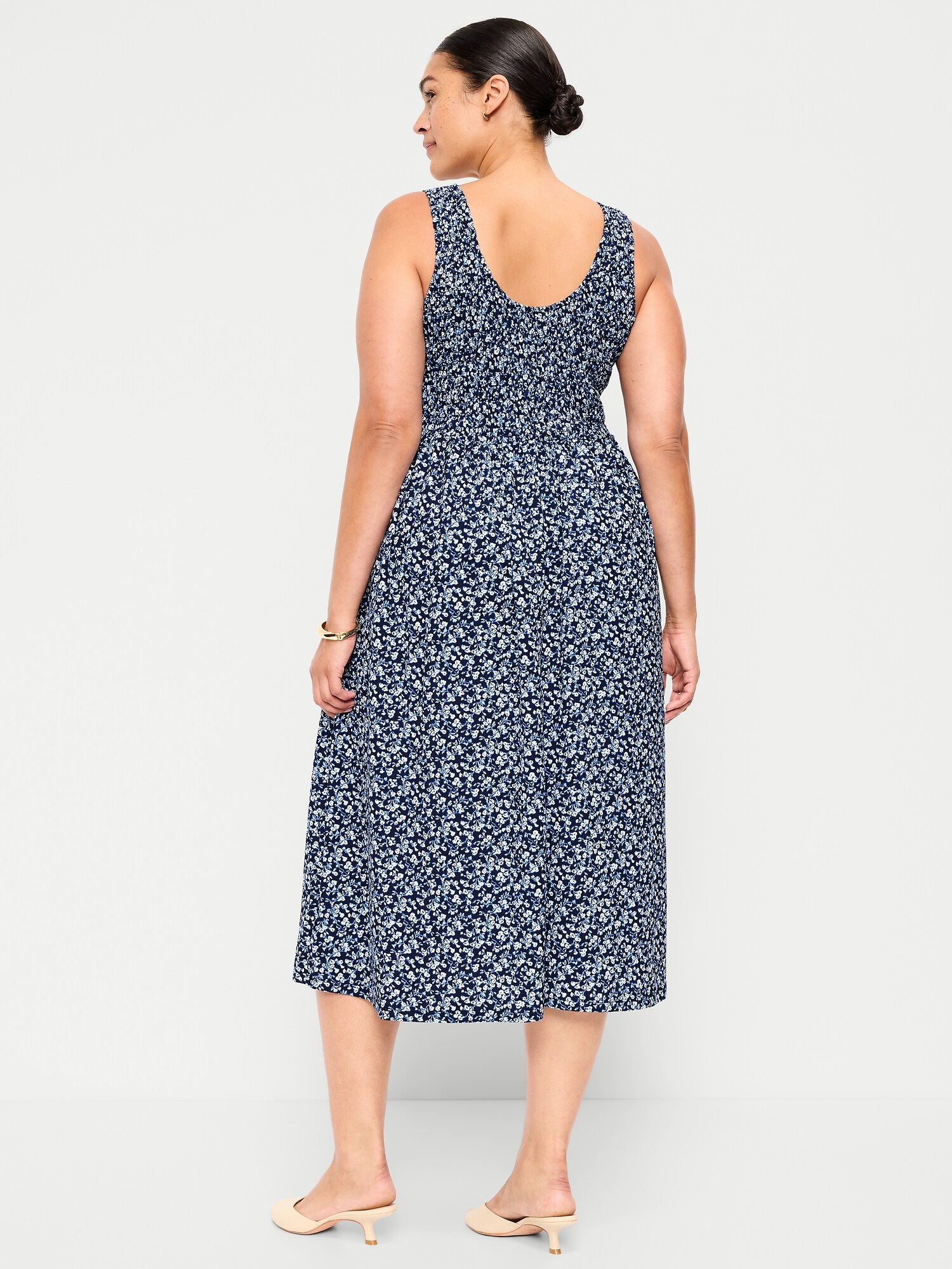 Fit & Flare Lightweight Smocked-Bodice Midi Dress