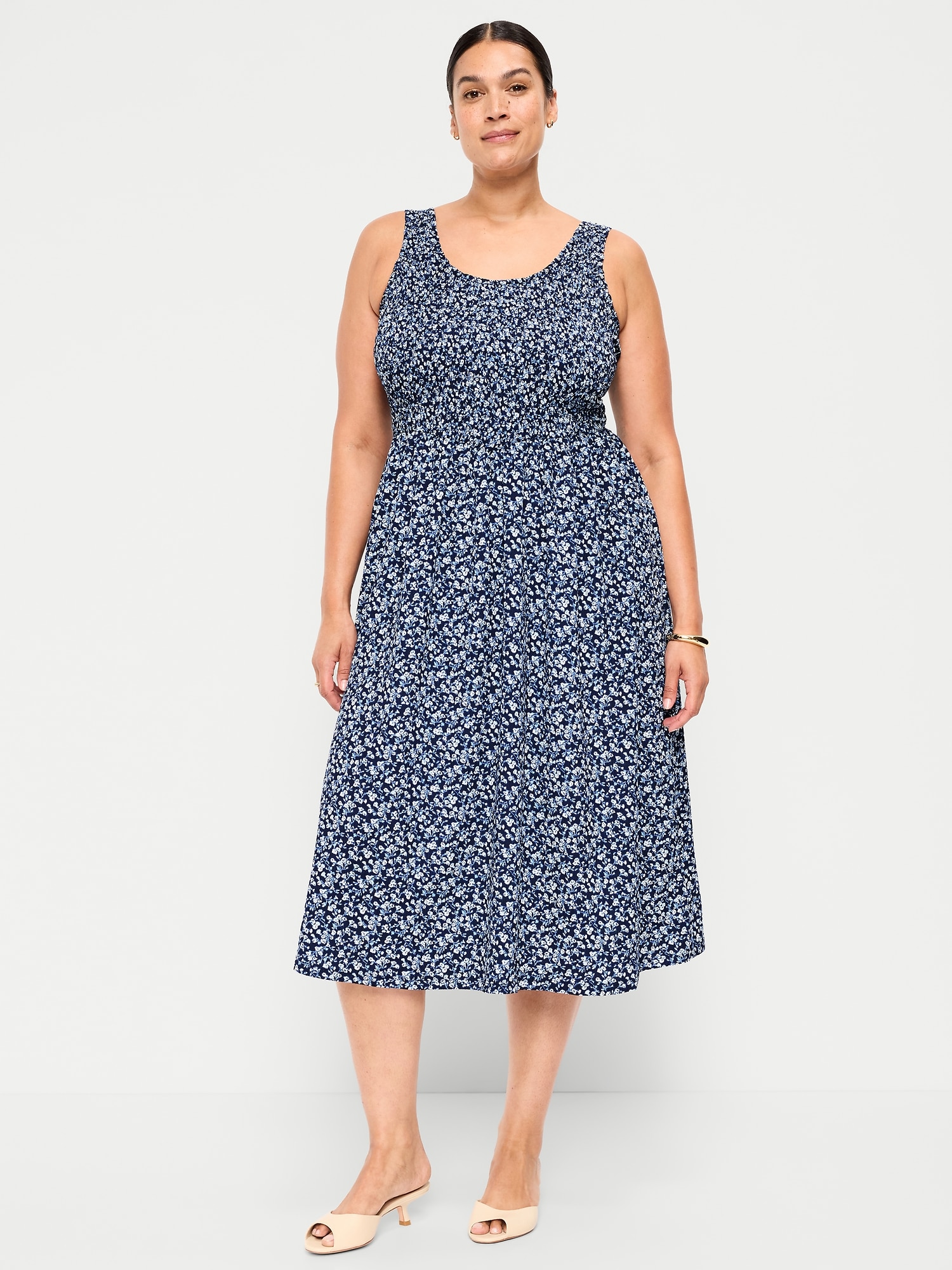 Fit & Flare Lightweight Smocked-Bodice Midi Dress