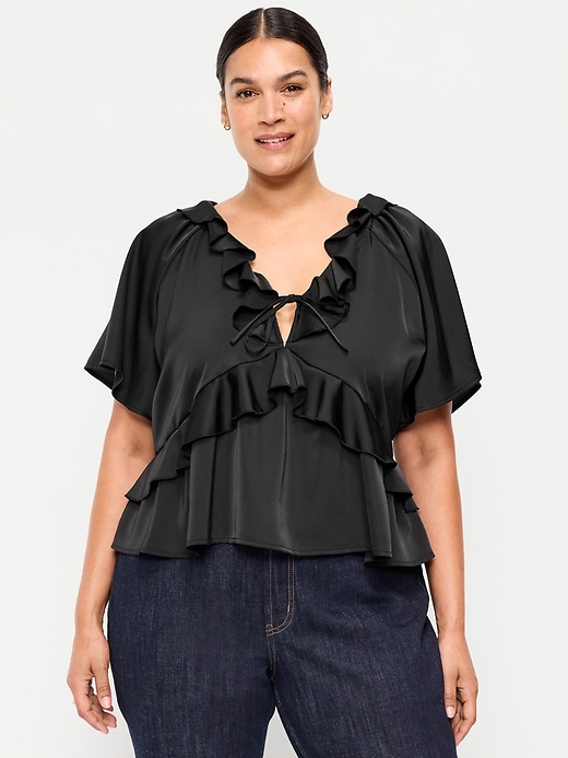 Image number 6 showing, Satin Ruffle Tie-Front Top