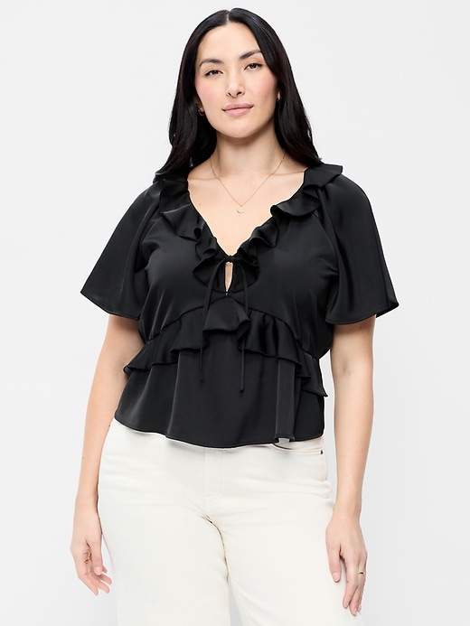Image number 4 showing, Satin Ruffle Tie-Front Top