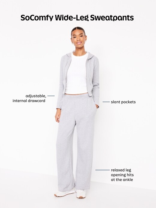 Женские брюки Old Navy High-Waisted SoComfy Wide-Leg Sweatpants, цвет: Чёрный — фото 6