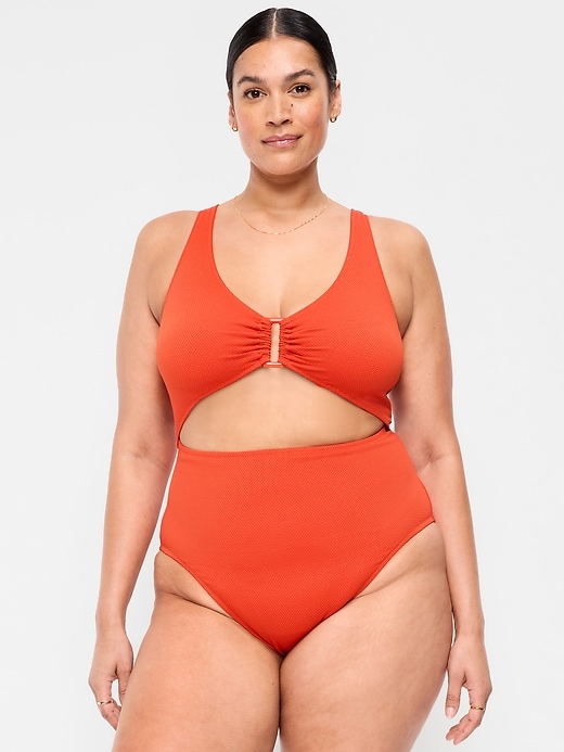 Image number 7 showing, Textured One-Piece Cut-Out Swimsuit
