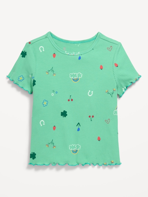 Printed Short-Sleeve Lettuce-Edge T-Shirt for Toddler Girls